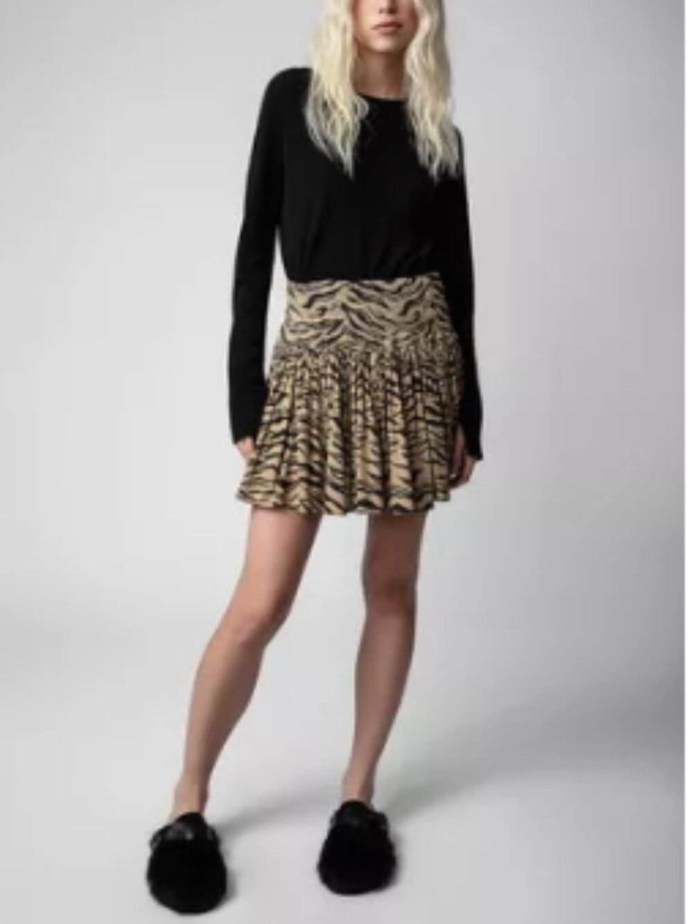 Zadig& Voltaire Tan and Black Jocky Tiger Mini Skirt Size XS
